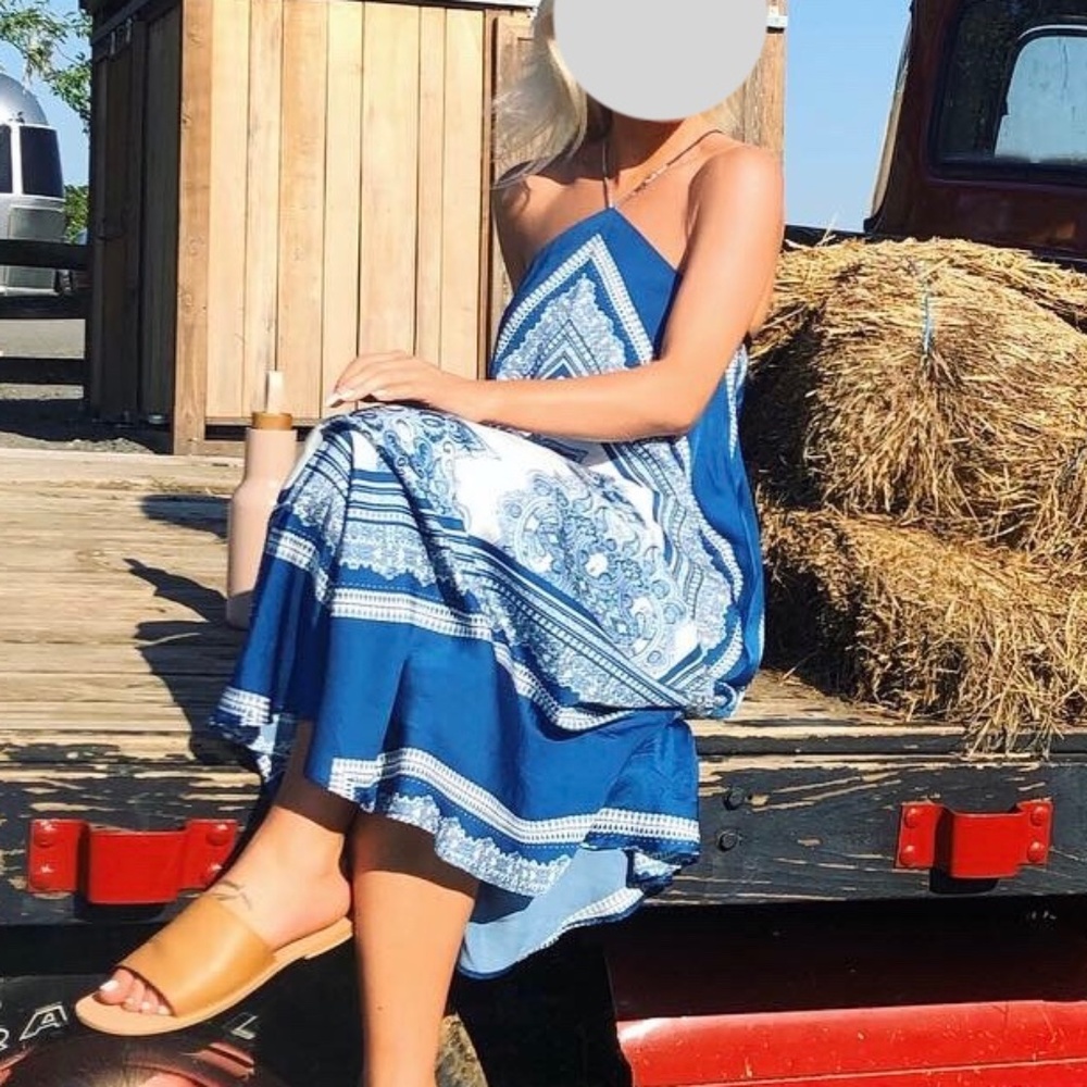 H&M Grecian Blue and White Handkerchief Midi Dress